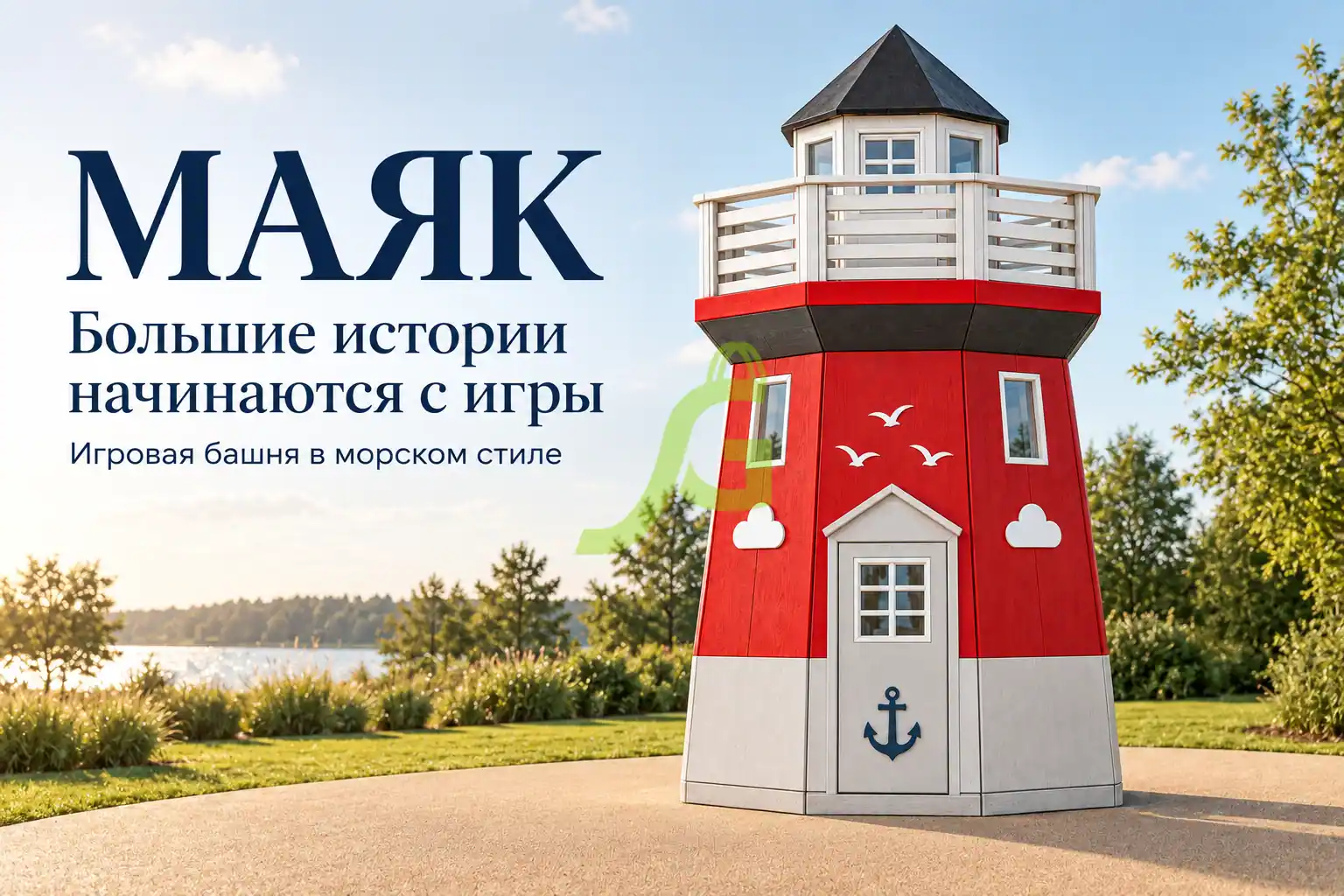 Игровая башня «Маяк» с двумя этажами и круговым балконом - деревянная площадка, возраст 3-12 лет