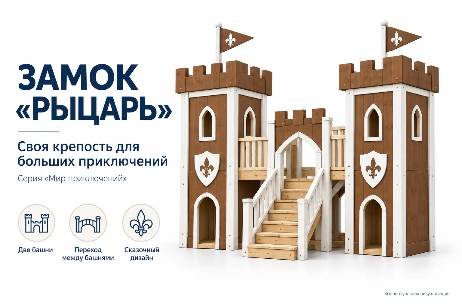Игровой замок «Рыцарь» - деревянная площадка, возраст 3-12 лет
